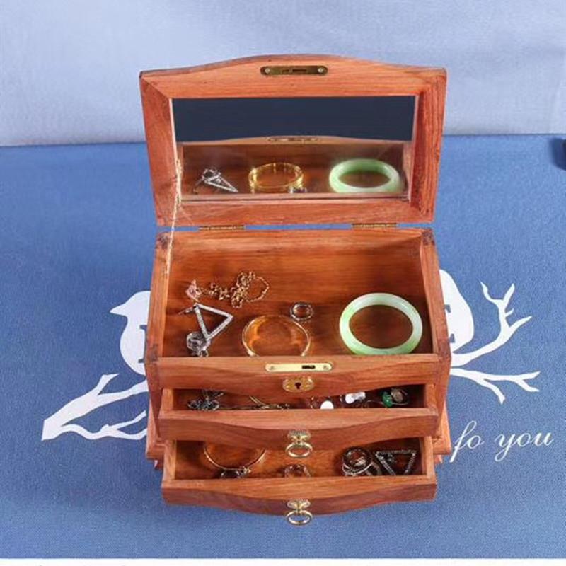 素面珠宝箱缅甸花梨首饰盒木雕家具摆件结婚嫁妆多功能首饰盒