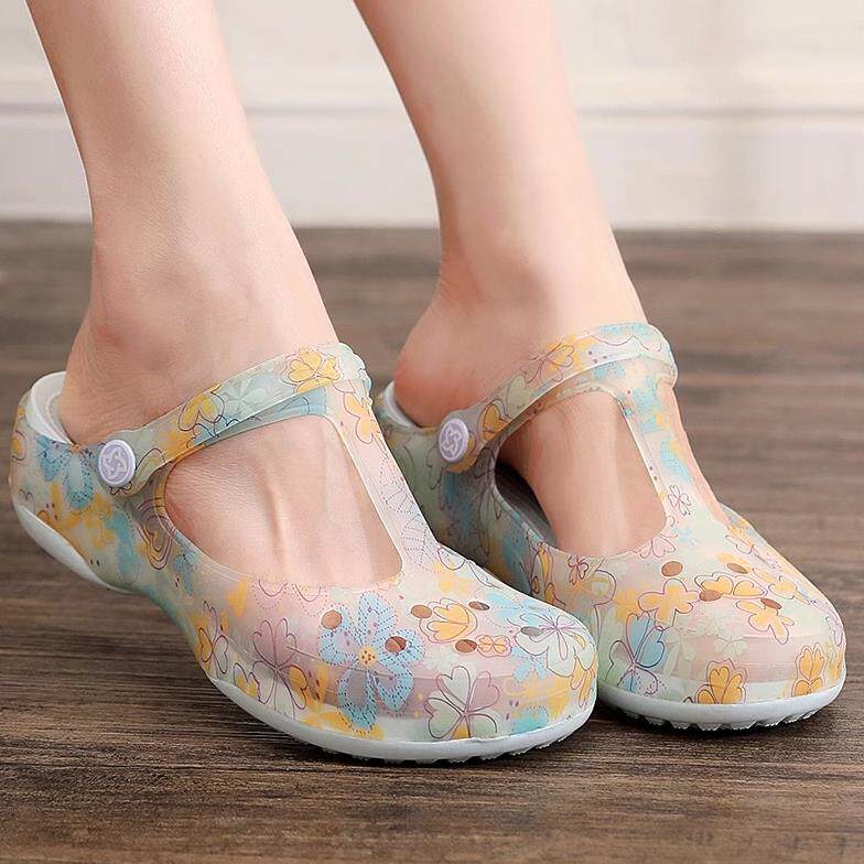 洞洞鞋女士夏季厚底坡跟海边沙滩鞋防滑包头花园果冻凉拖鞋0319r