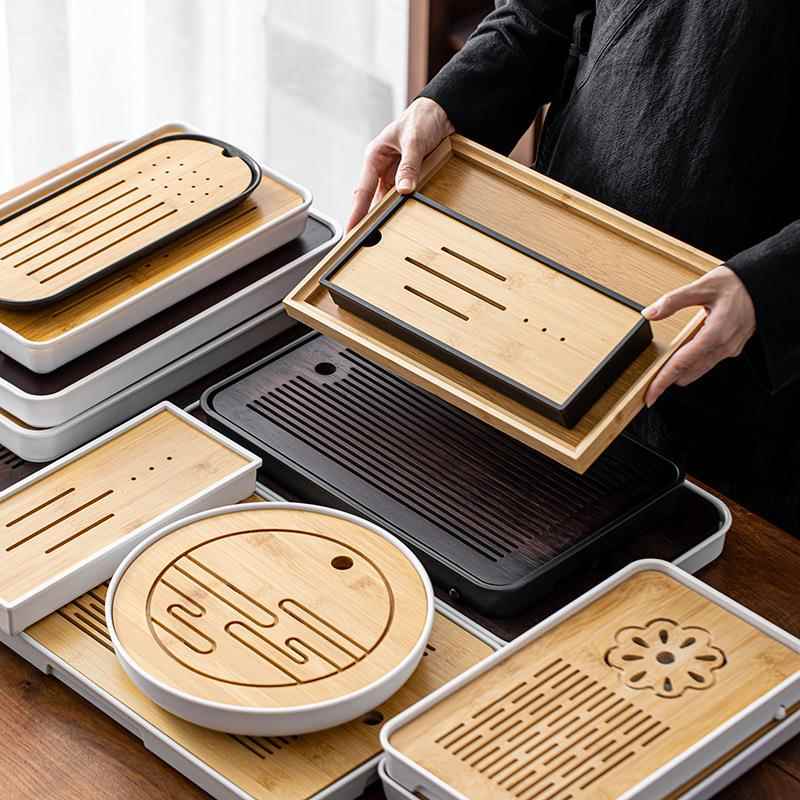 轻奢型储水式茶台功夫茶具竹制茶海简约干泡台托盘密胺盘【A类】