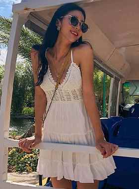 Beach Wear Women Bath Dress Swimsuits Sexy Hollow Out White