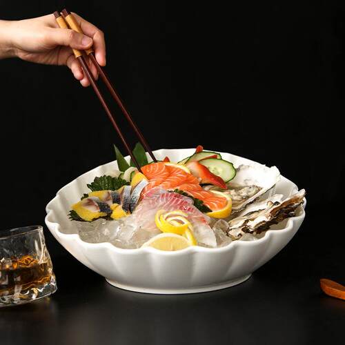纯白瓷刺身盛器鱼生冰陶盘意菜具海鲜碗西餐大号F87MST7H餐刺境身
