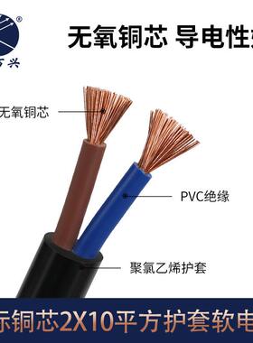 金万兴国标电源线RVV 2*10平方铜芯黑色PVC护套软线2芯电线电缆