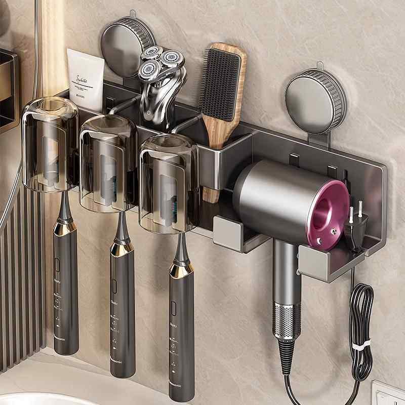 百悍吸盘牙刷置物架免打孔卫生间壁挂式吹风机支架牙杯漱口杯挂架