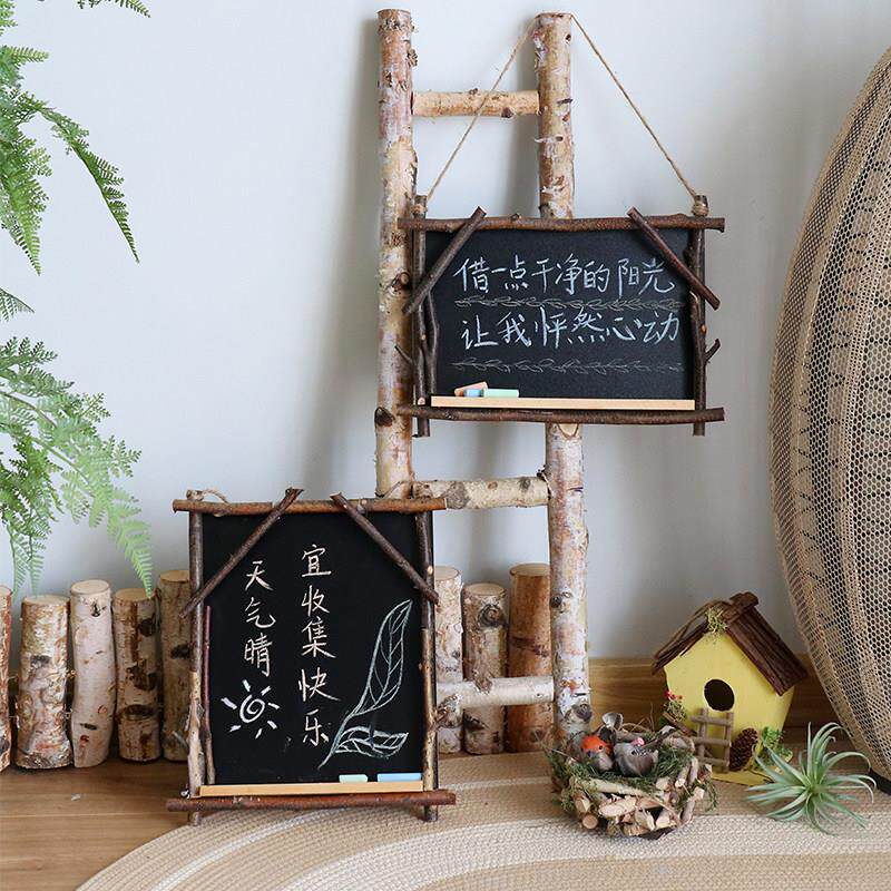 原木小黑板桦木墙面挂式留言板橱窗咖啡馆幼儿园装饰拍摄道具摆件