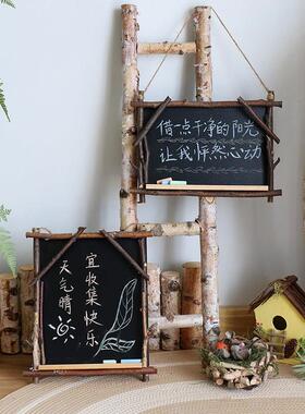 原木小黑板桦木墙面挂式留言板橱窗咖啡馆幼儿园装饰拍摄道具摆件