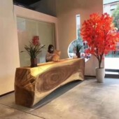 前台接待柜原木然枝造型收银树店铺民宿自纹45356理前台桌商用接