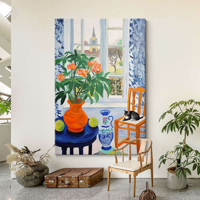 马蒂斯猫咪抽象派手绘油画客厅沙发背景墙装饰画玄关小众艺术挂画