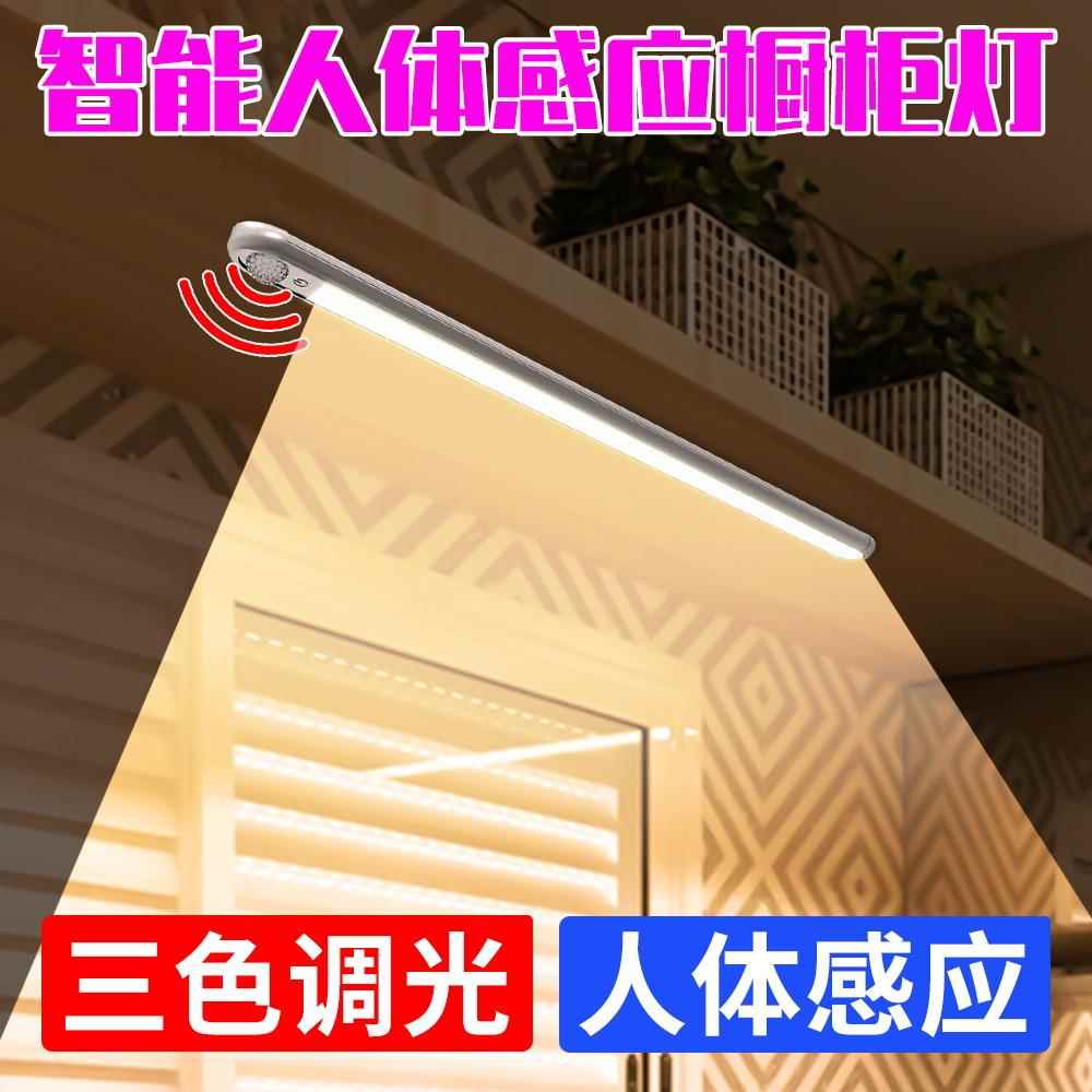 谦润照明led人体感应小夜灯床头充电长条橱柜灯走廊衣柜灯条电池