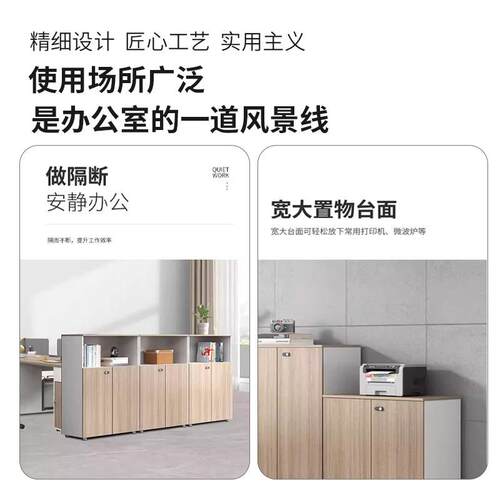文件柜矮柜资料柜木质带锁档案柜小型办公室纳储物边柜隔断收柜用