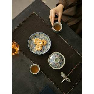 青花汝窑三才盖碗茶杯珐琅彩单个高档泡茶碗带盖家用大号功夫茶具