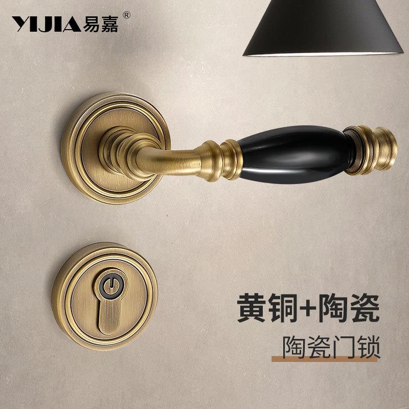 室内门锁法式金色古铜卧室房间复古美式磁吸门把手静音分体房门