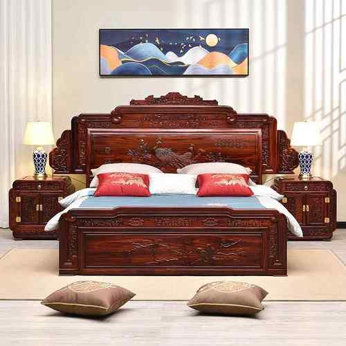 红木大床双人床印尼黑酸枝中式卧室家具阔叶黄檀实木床1.8米婚床