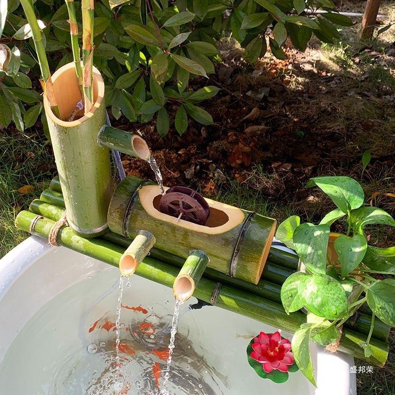 水槽缸竹流水器竹子毛筒艺流水摆件鱼缸FAV石养鱼循环过滤喷泉盆
