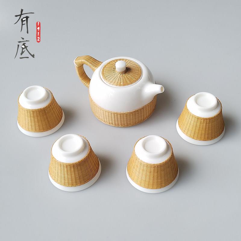 中国非遗手工艺竹丝扣瓷茶具茶壶套组商务送礼瓷胎竹编泡茶壶礼盒