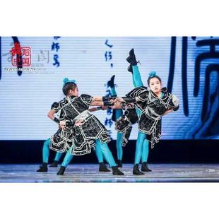 高档六一童花木兰出征舞蹈演出男服女士兵盔甲服古装 戏曲将军儿演
