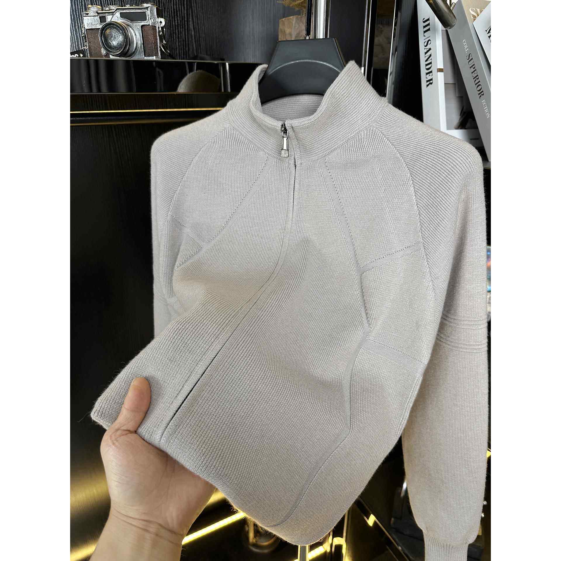 双拉炼立领开衫毛衣男士秋冬季加厚保暖高端时尚简约休闲针织外套