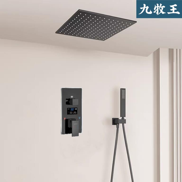 暗装花洒嵌入墙式黑色淋浴花洒套件家用暗藏式悬吊式天花板数显预