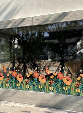 静电花卉动物玻璃推拉移门腰线防撞条警示商场美容美发店墙贴纸画