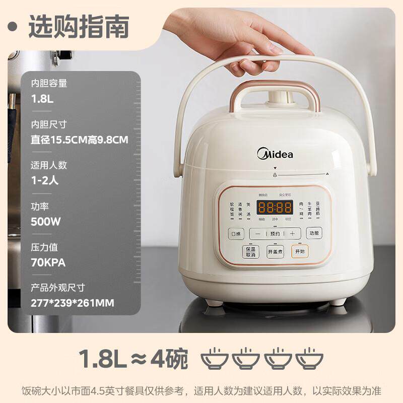美的电压力锅1-2人家用高压锅全自动智能预约1.8煮饭煮粥锅电饭煲