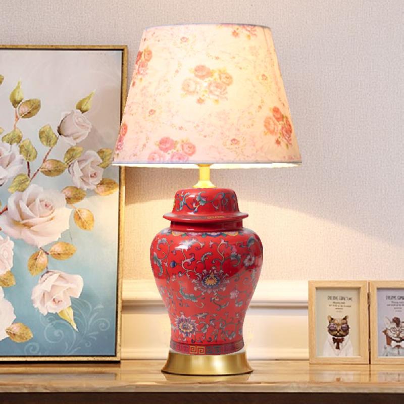 高档现代遥新中式全铜客厅书房卧室床头柜调光控德青镇花陶景瓷台