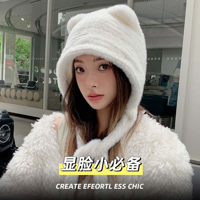 新款纯色包头帽大帽围可爱俏皮显脸小帽子女秋冬季百搭时尚保暖帽