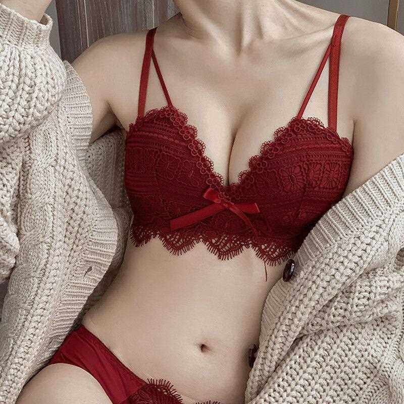 新款直销性感内衣女小胸聚拢红色bar本命年蕾丝蝴蝶结无钢圈美背