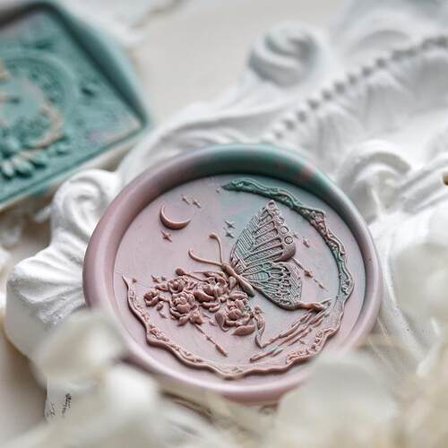墨下【玫瑰蝴蝶】激光浮雕火漆印章 蜡粒手柄套装礼盒信封封口