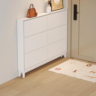 奶油风翻斗鞋柜家用门口靠墙极窄玄关小户型入户白色实木鞋柜