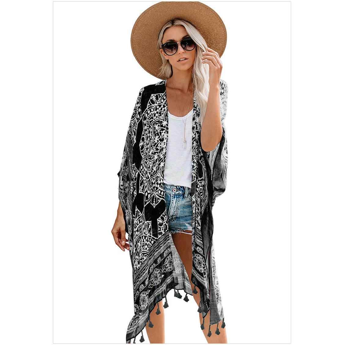 Seaside vacation fringe blouse casual mid-length loose