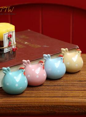 美式田园彩色点点鸡陶瓷摆饰 家居隔板装饰品 整体橱柜摆件