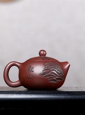 宜兴紫00930刻砂壶原矿龙血砂用卡盖观西施绘家茶山壶茶具