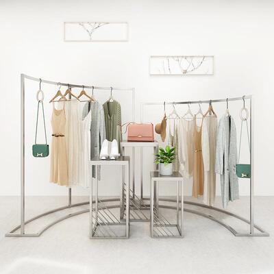 服装店展示架男女装店中岛单杠挂衣架高低架ins鞋包台货架ins风