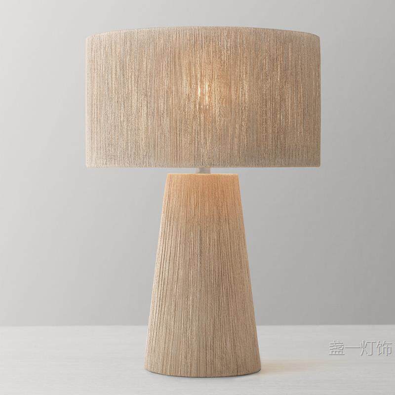 美式简约麻绳台灯 复古法式设计师网红创意卧室床头桌面客厅书桌