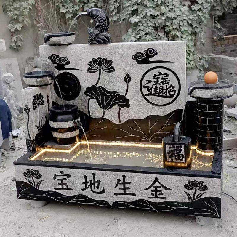 景石雕流水转摆件鱼缸石槽657756荷塘月色时来运水创饰意家居客厅