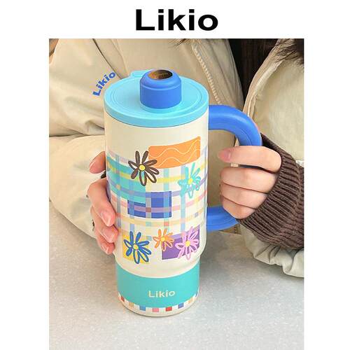 张小婉同款 Likio 多彩涂鸦保温杯 保冷冰霸水杯子大容量吸管咖啡