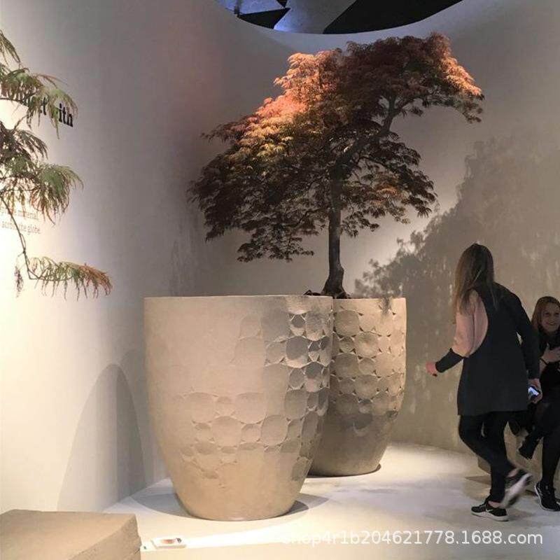 玻璃钢花盆商场条纹花钵波浪造型花器酒店美陈大花缸艺术花器摆件