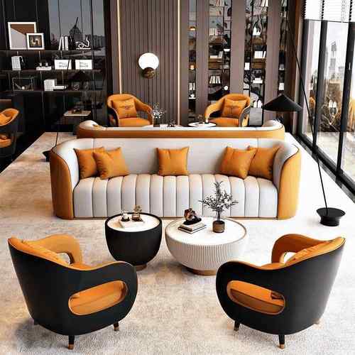 商务直排钢琴键沙发茶几组合医美酒店大堂办公室休闲接待洽谈沙发