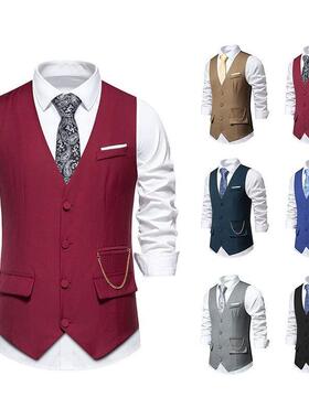 H 77000 Men's Casual V-Neck Single Breasted Vest 士休闲西
