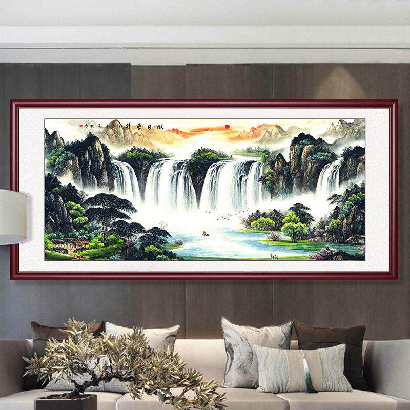 旭日东升国画山水画客厅办公室字画装饰挂画聚宝盆壁画靠山背景墙