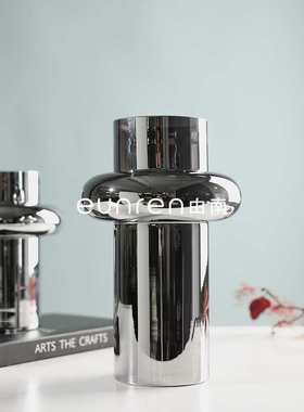 创意简约银色电镀花器售楼部样板房花瓶玻璃家居饰品摆件新中式样