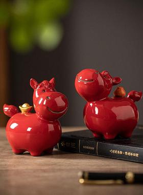 2026马年客厅装饰摆件陶瓷马摆件小号唐马招财红色生肖马年吉祥物