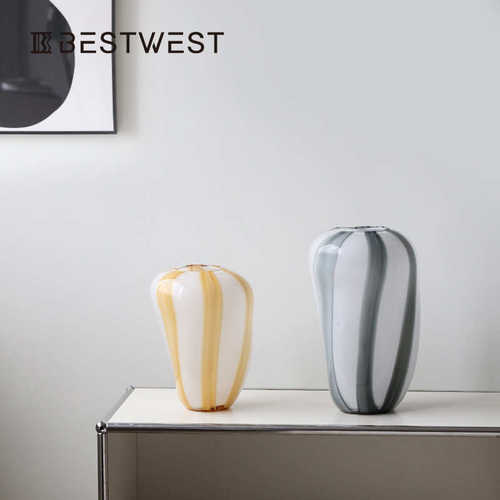 Best west 彩色条纹异形水培玻璃花瓶样板间花器软装饰品花器摆件