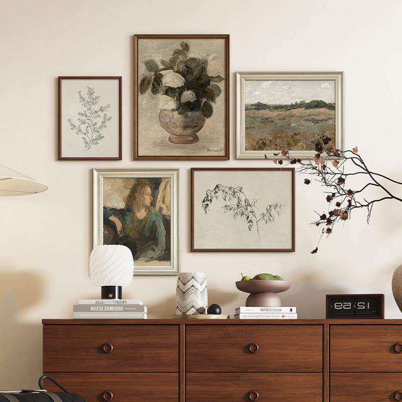植趣》现代法式复古老钱风客厅装饰画中古风餐厅玄关卧室挂画组合