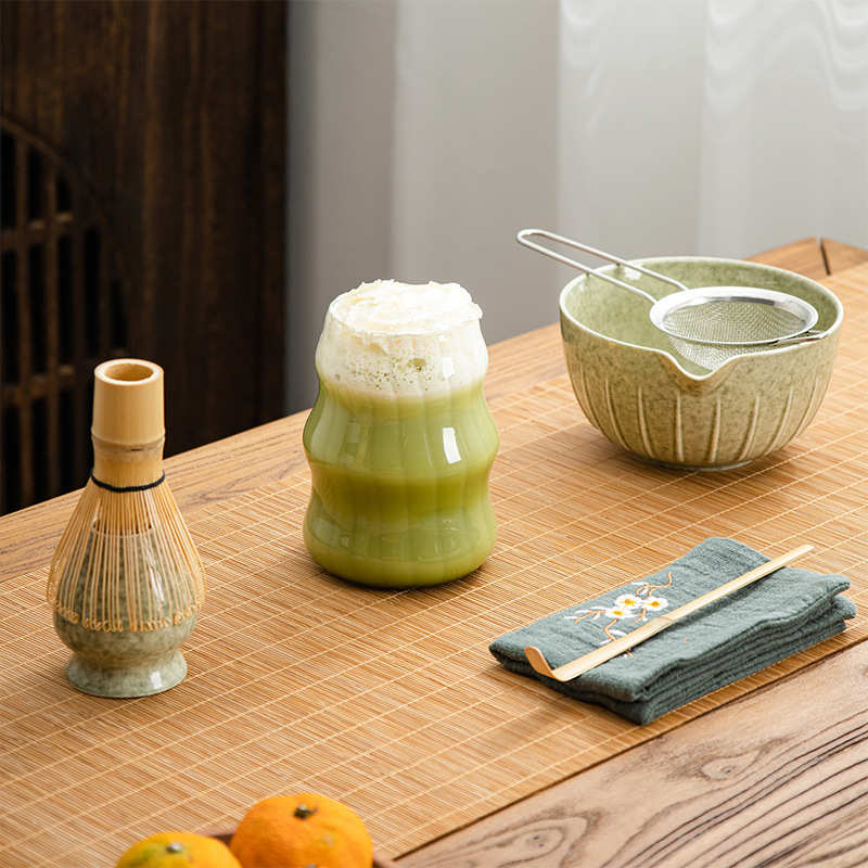 日式抹茶茶具套装7件套装抹茶色抹茶碗陶瓷百本立茶筅茶筅立整套