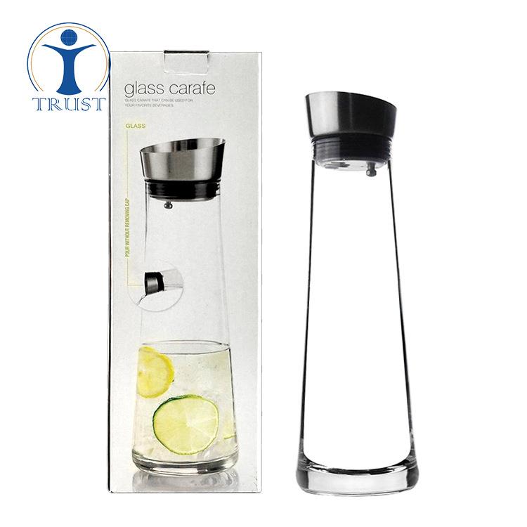 水晶玻璃耐热玻璃冷凉水壶不锈钢盖子泡茶壶现货供应1Ll玻璃水壶