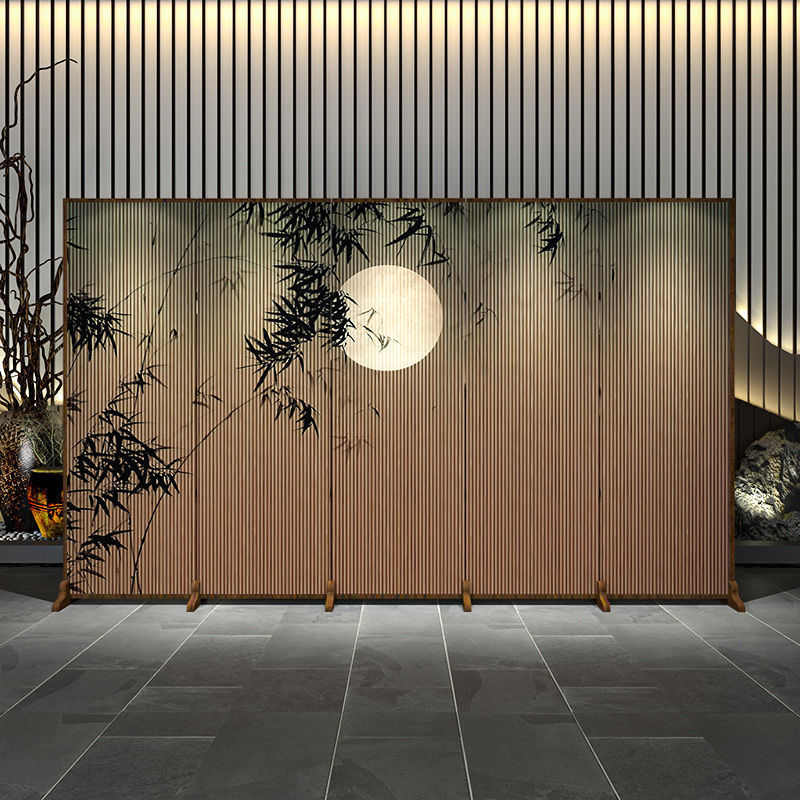 新中式屏风隔断客厅茶室酒店进门玄关装饰简易可折叠移动竹子折屏