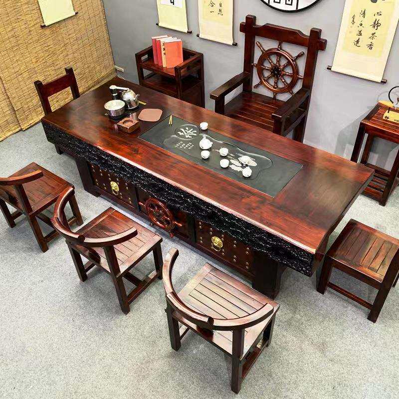 老船木茶桌椅组合中式实木泡茶台办公室家用高档茶几茶具套装一体