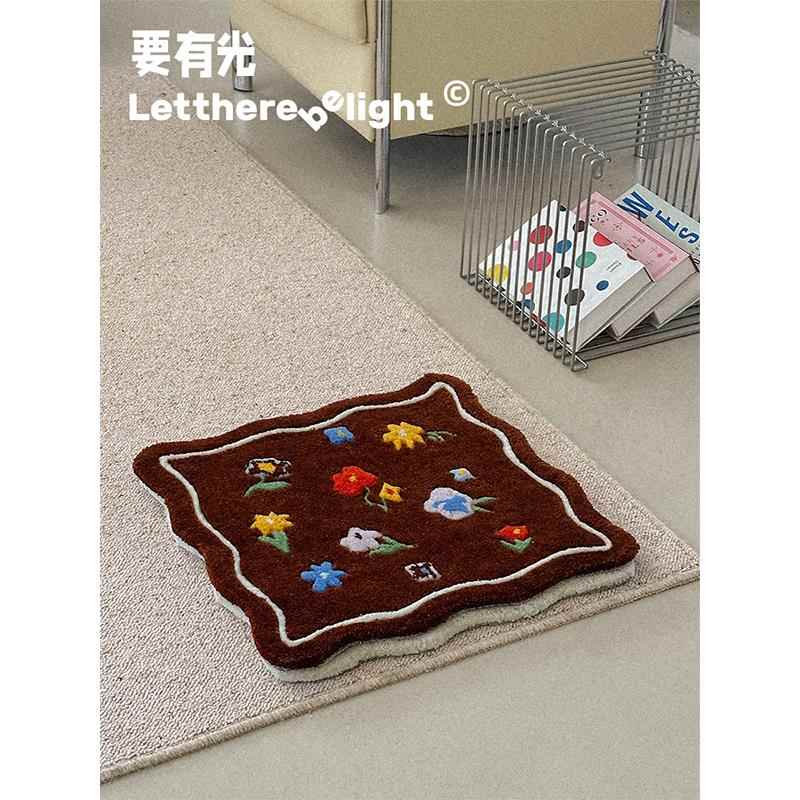 创意绿草地手工剪花毯小地毯ins小地垫沙发坐垫创意摆件墙面装饰