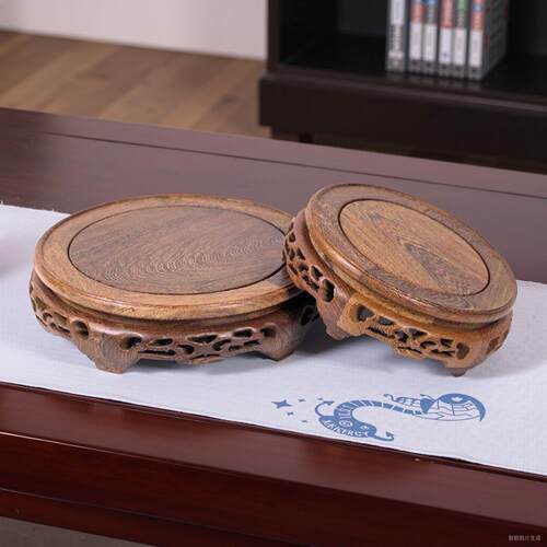 实木圆形底座摆件木质托 托架工艺礼品摆饰奇石头花瓶盆景茶壶香
