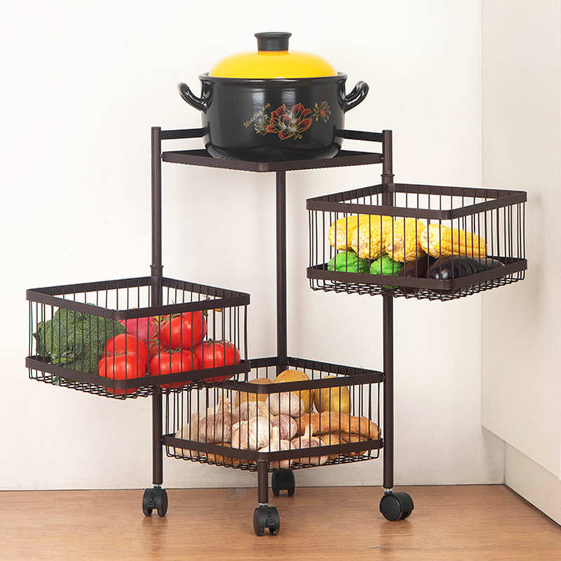 厂家批发厨房旋转收纳置物架家用落地多层菜篮子多功能放果蔬菜专